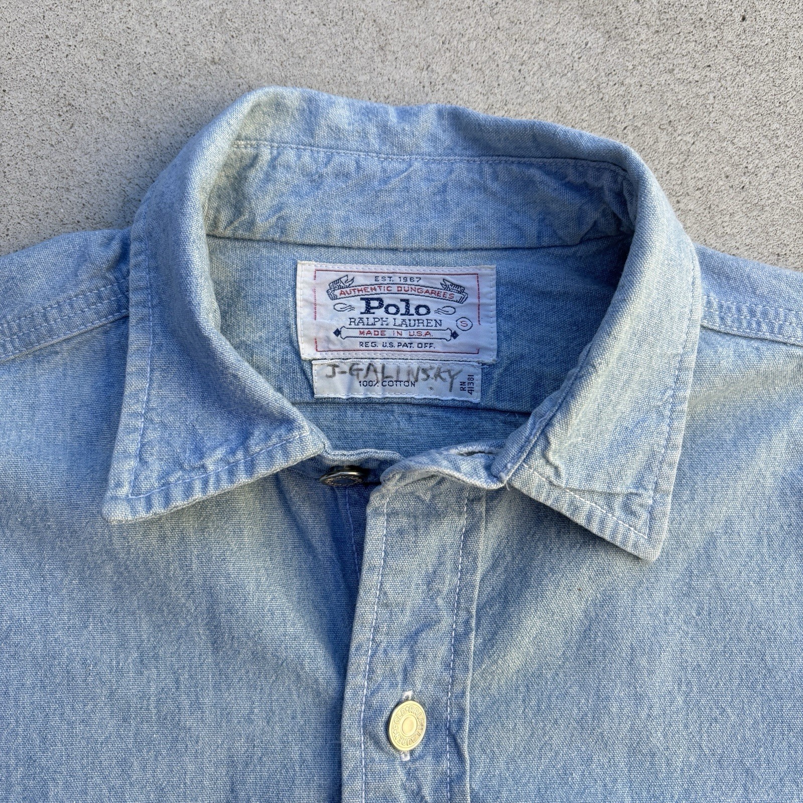 VTG Polo Ralph Lauren Authentic Dungarees Small 80s Workwear Wash Denim Shirt