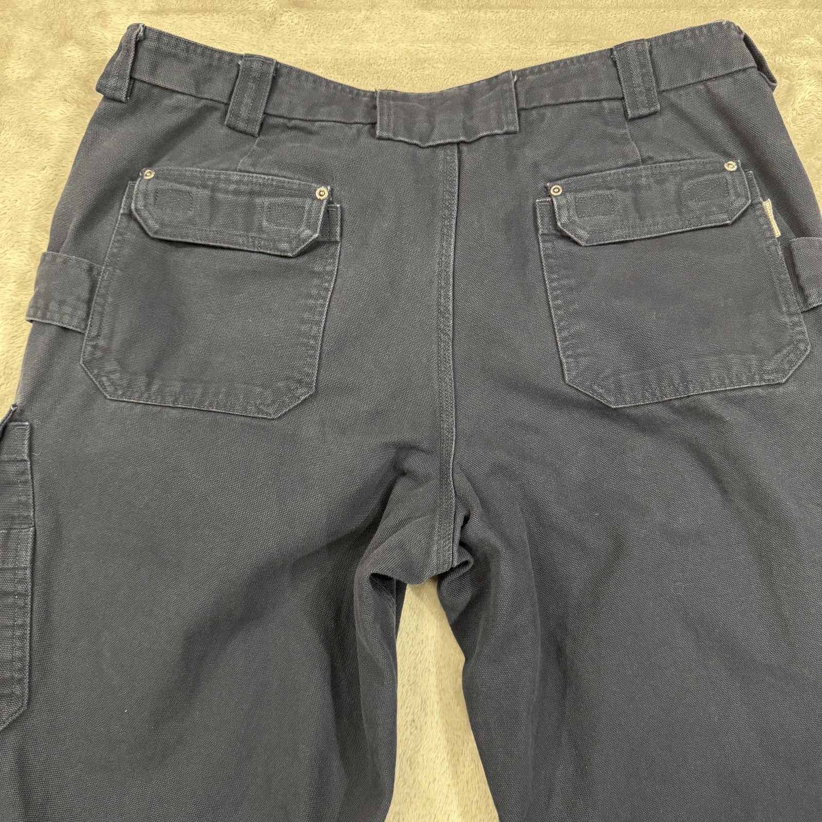 Duluth Trading Fire Hose Pants Mens 42×34 Blue Canvas Gusseted Hammer Loop Cargo