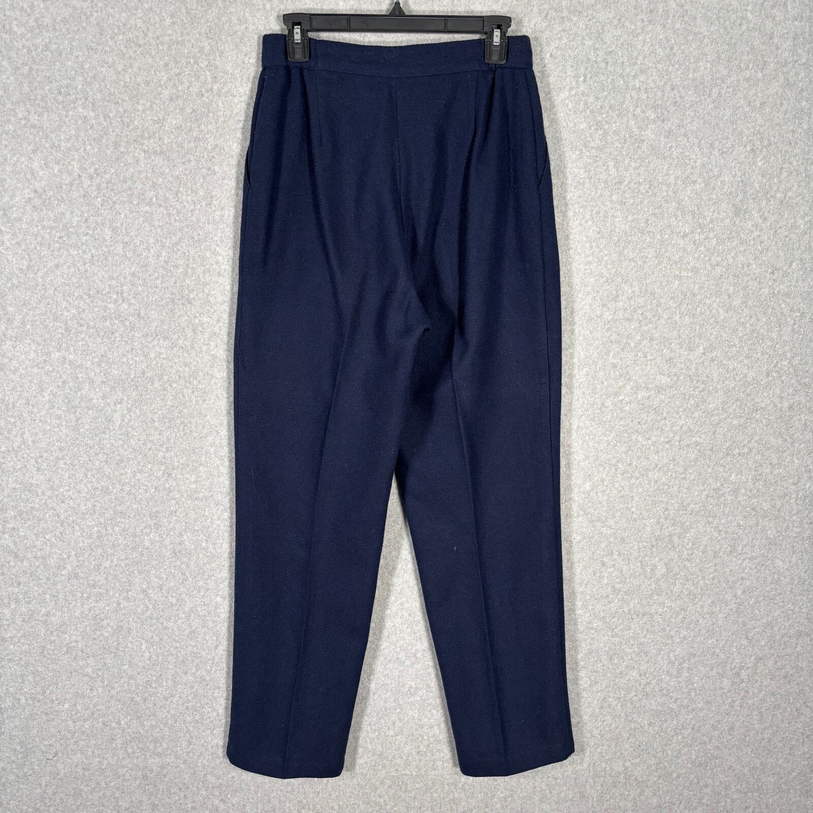 Vintage Pleated Wool High Rise Pants Womens 11 12 Navy Trousers Lined Slacks