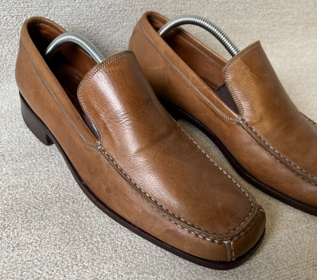 Emilio Bianco Loafer Mens 10.5 Brown Leather Square Toe Slip On Dress Shoe