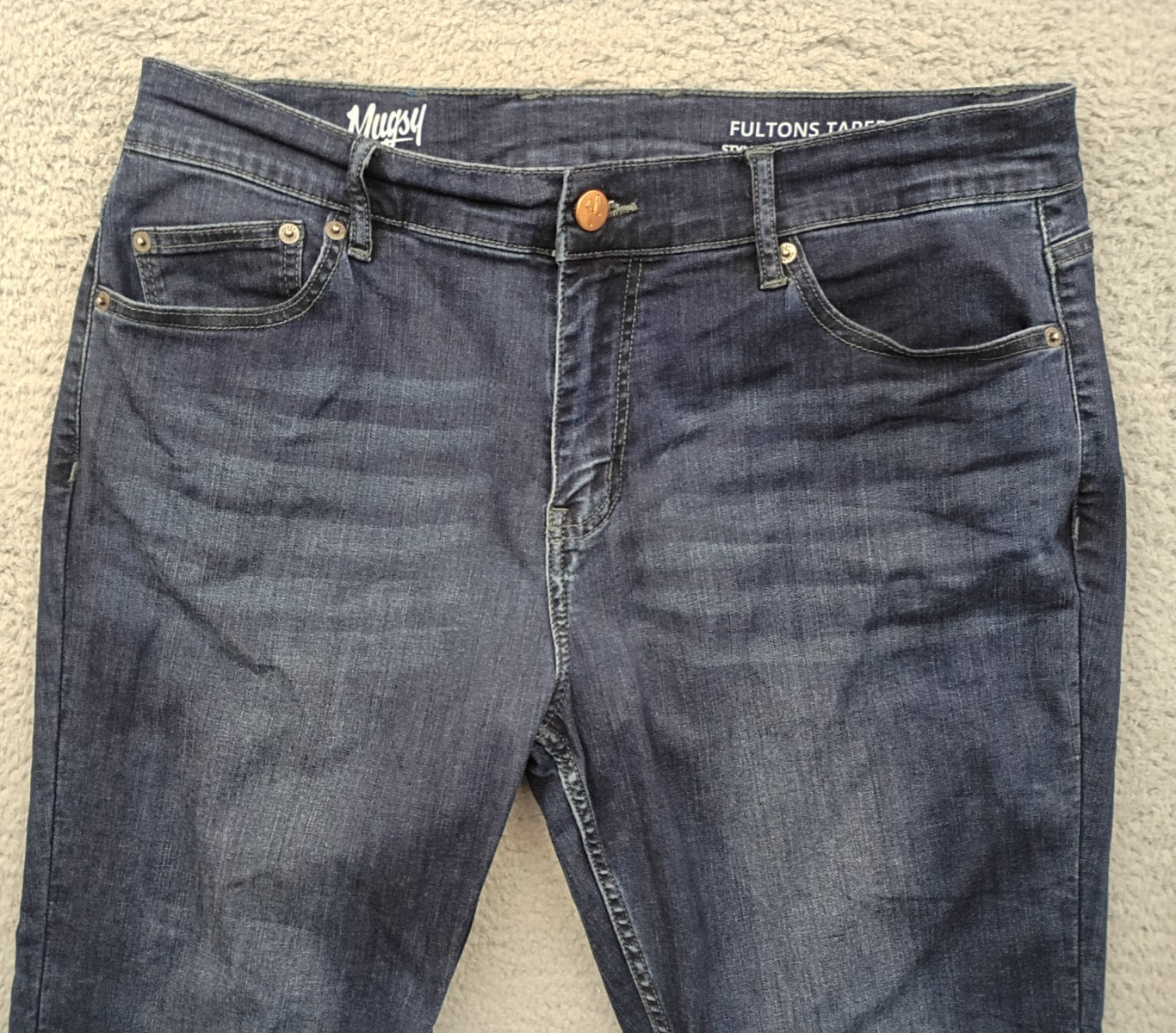 Mugsy Fultons Taper Jeans Regular Fit Men’s 35×30 (Fits 36×28) Stretch Dark Wash