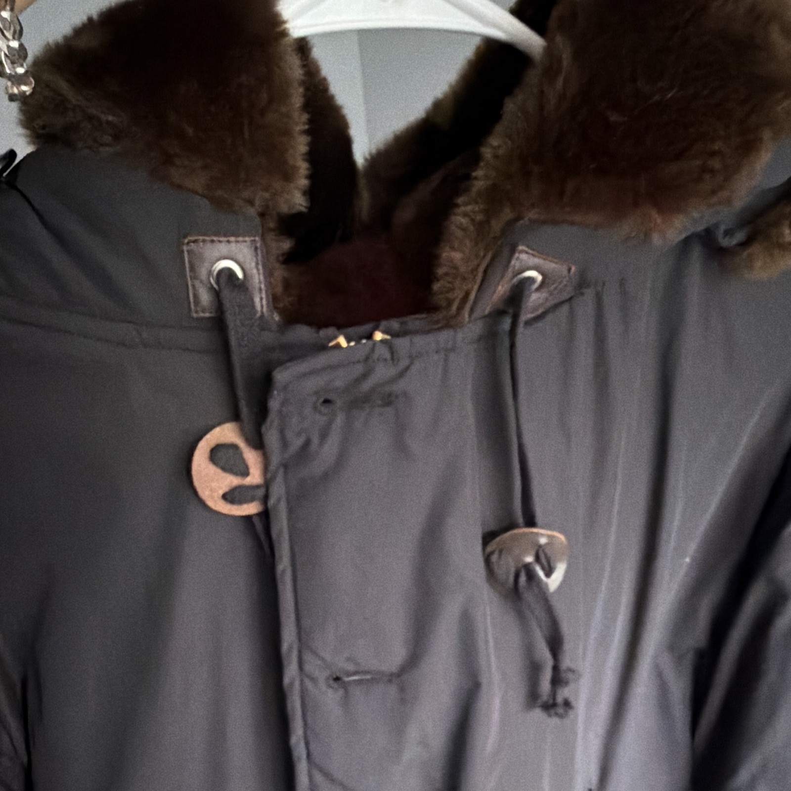 NEIGHBORHOOD Men’s Black Hooded Parka Coat Fur Trim Zip/Button Size L