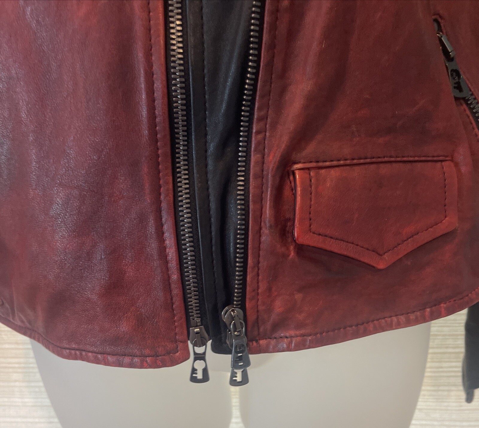 Benheart Limited Edition Red/Blk Moto Leather Jacket Made Italy Sz. 44 US 6 NWOT