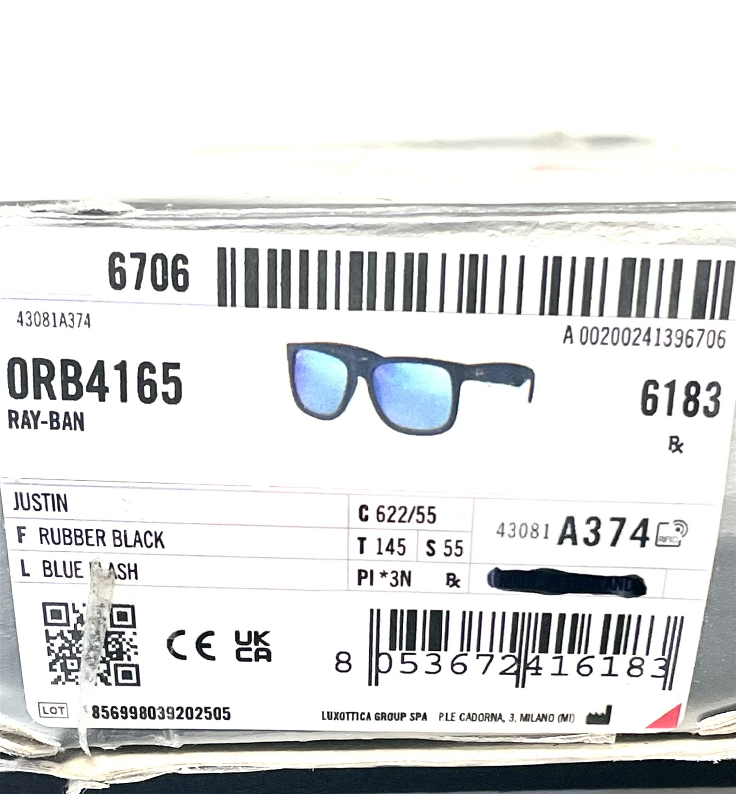 Ray-Ban Justin RB 4165 Sunglasses Matte Black Flash Blue 54mm Scratch No Case