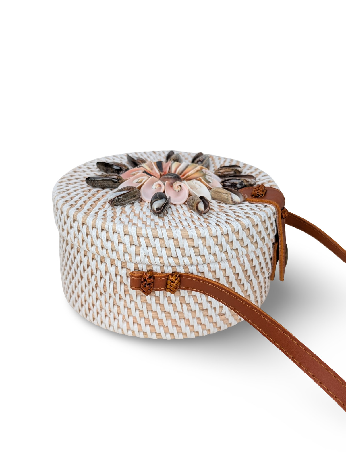 Seashell Floral Bag, Coastal Circle Handbag, Tropical Vacation Purse, Summer Bag