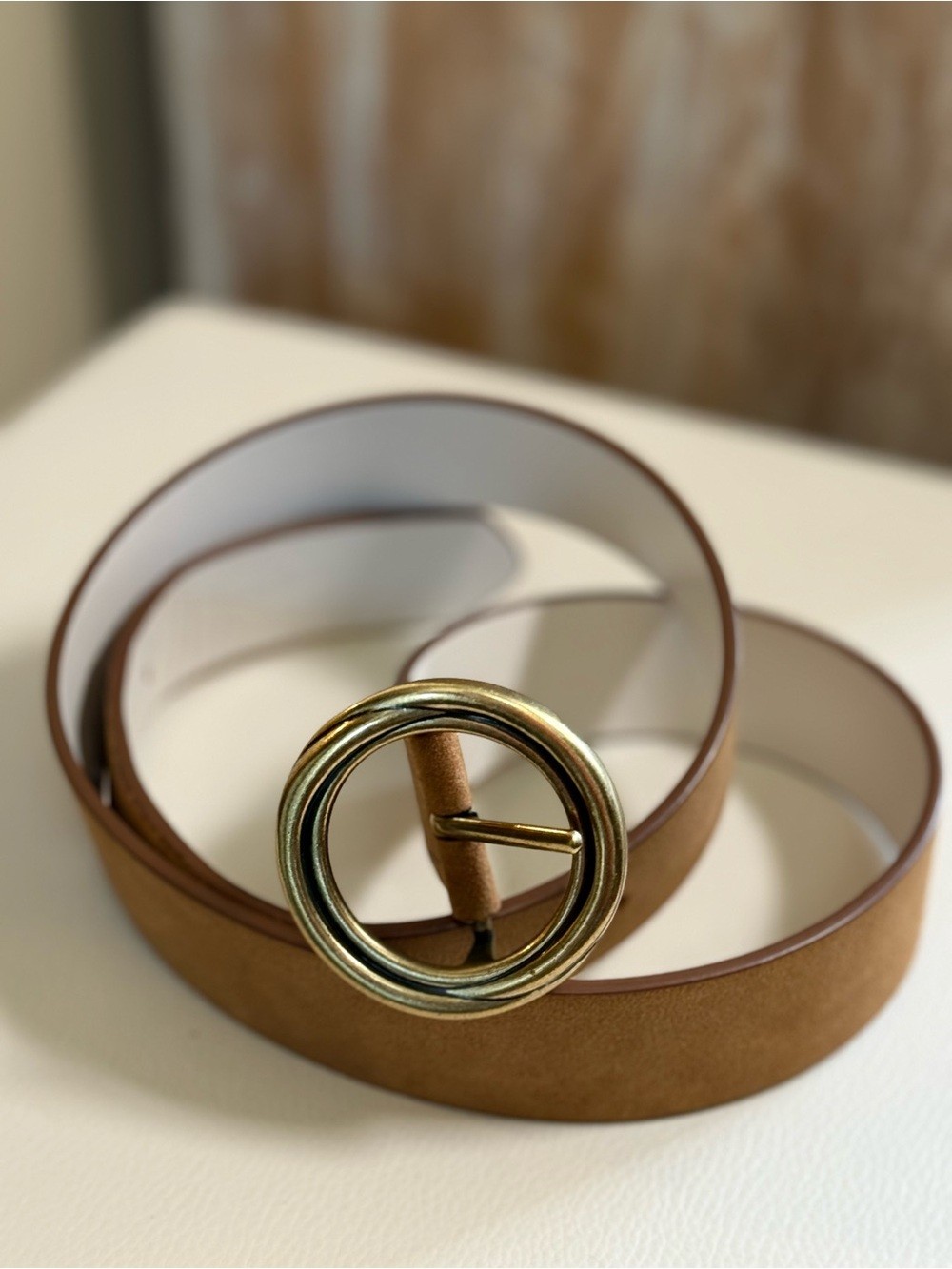Universal Thread Tan Suede Belt with Gold Circular Buckle