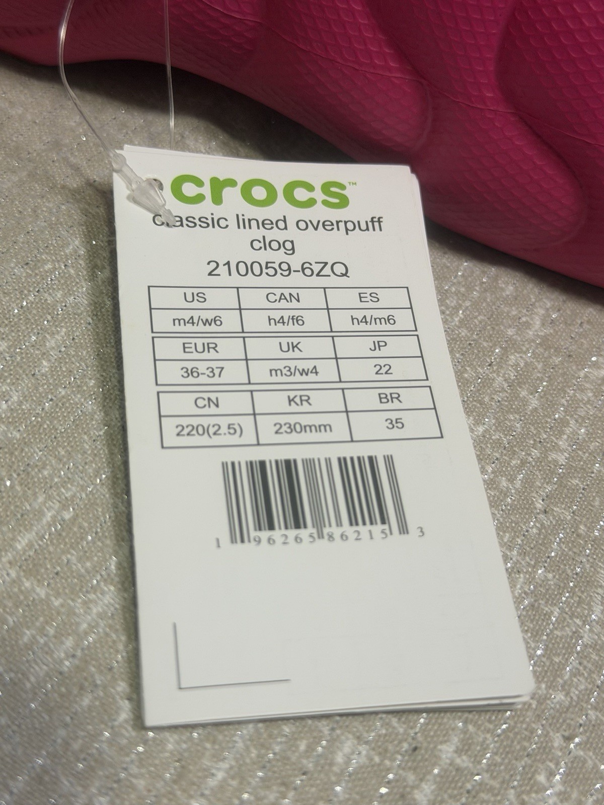CROCS Classic Lined Overpuff Clog Slip On Dragonfruit Pink 210059 UNISEX W6/M4