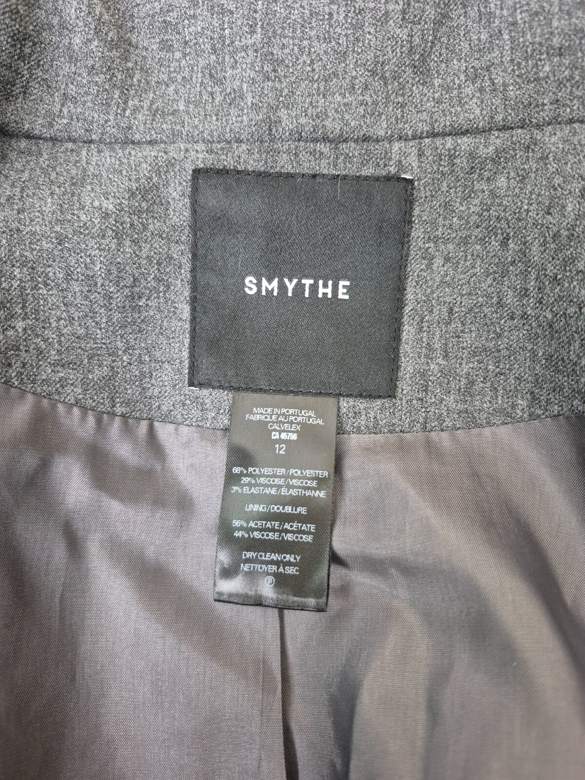 Smythe Women’s Charcoal Grey Black Patch Pocket Tux Stripe Blazer Size 12
