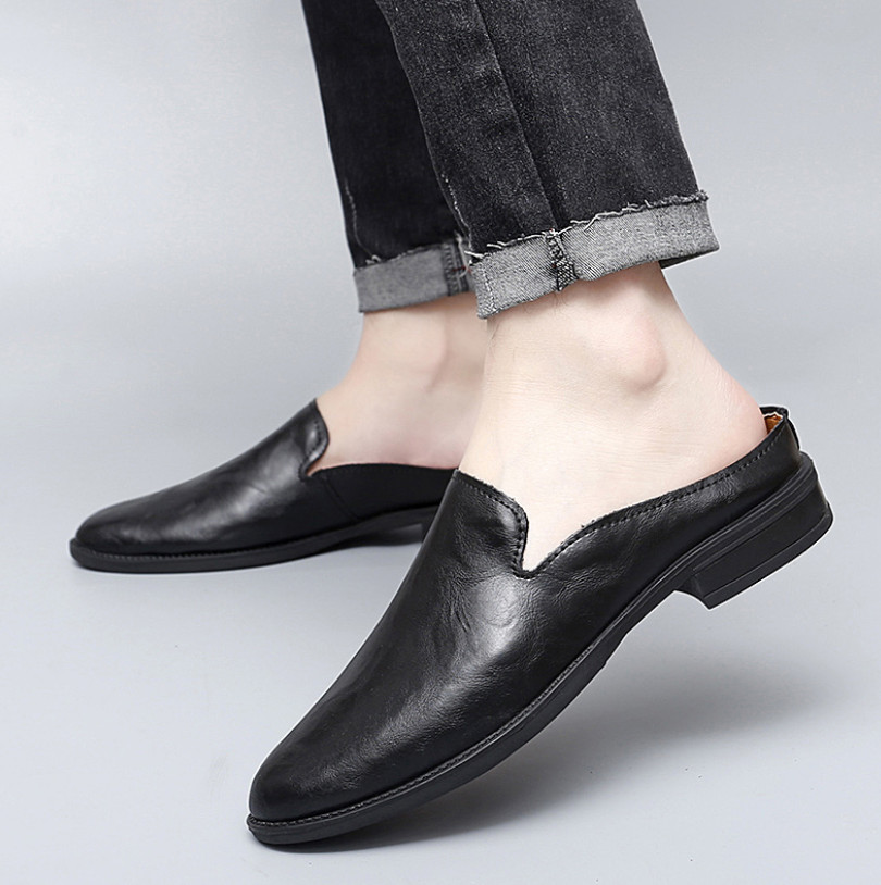 Mens Summer Mules Leather Slippers Closed Toe Slip On Casual Shoes Loafer 2025
