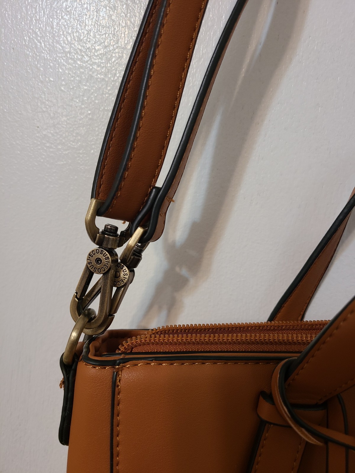 Ecosusi Women PU Leather Messenger Briefcase Backpack Laptop Bag Brown Gold Tone