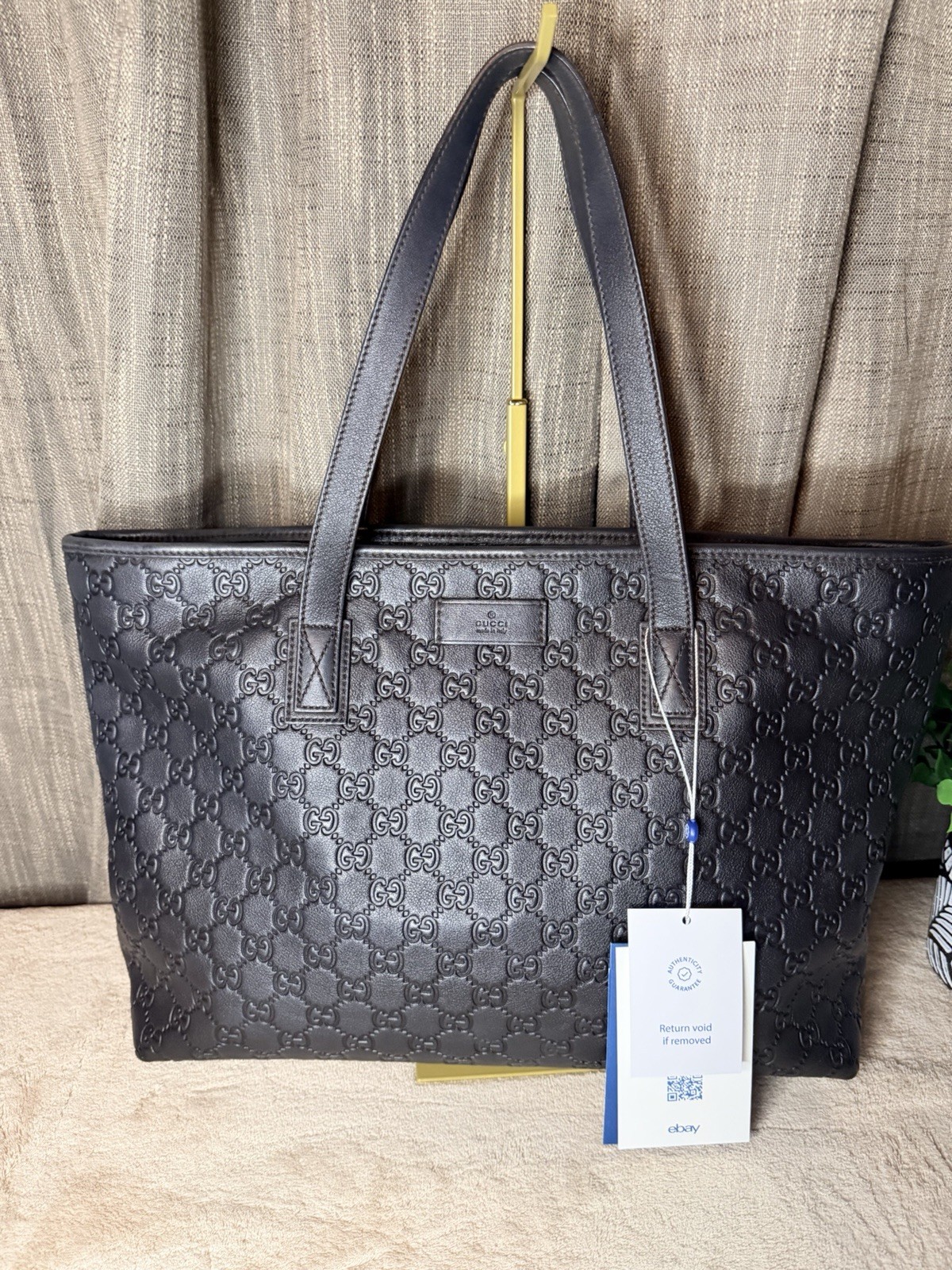 Gucci GG Supreme Monogram Black Shopping Tote Purse Bag Leather MINT