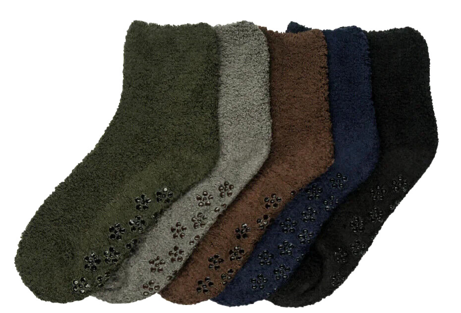 6 Pair Super Soft Winter Non Skid Cozy Fuzzy Plain Slipper Plush Socks 9-11 Lot
