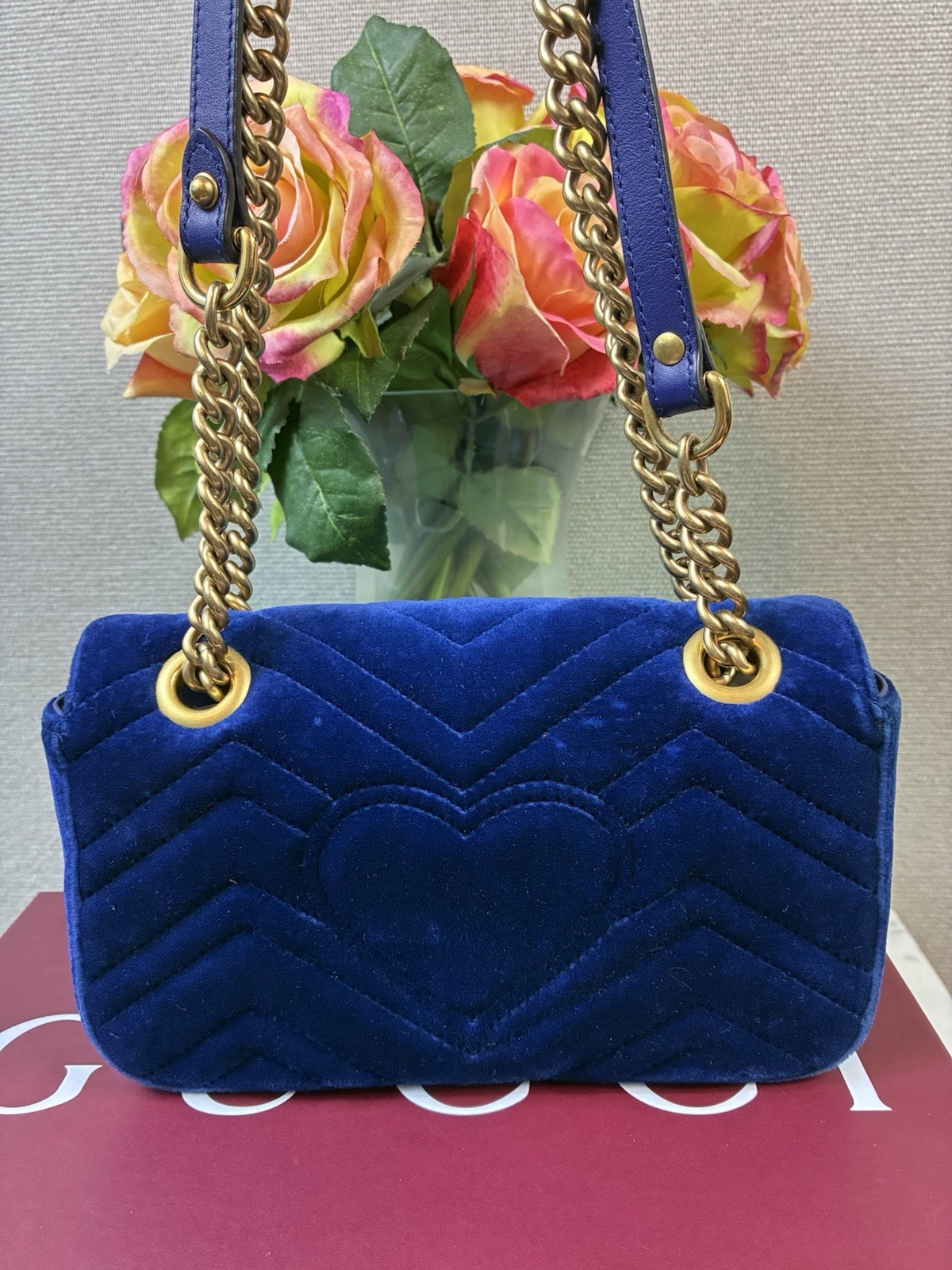 Gucci Marmont Blue Velvet Quilted Shoulder Bag – Excellent Pre Loved Condition