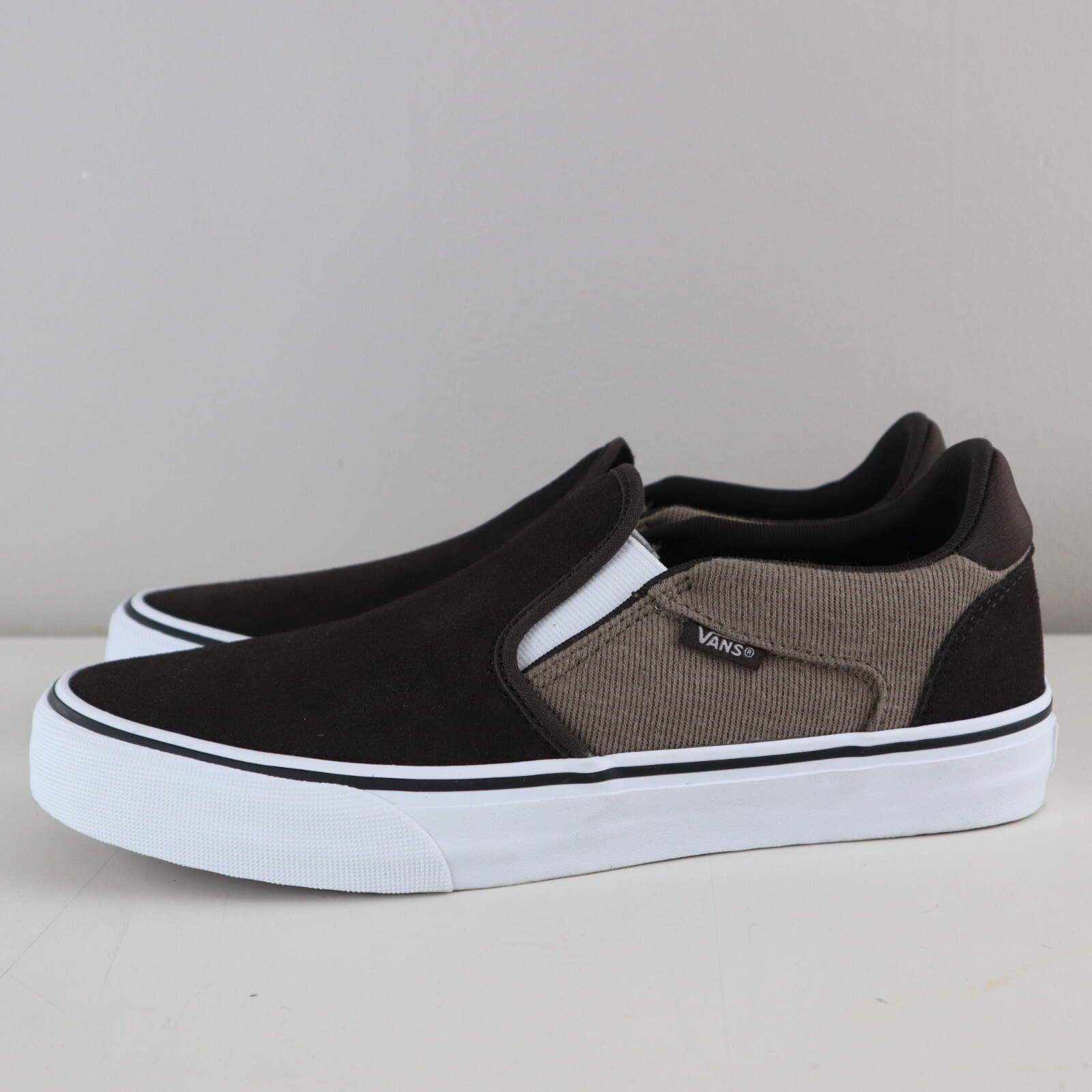 Vans Sneakers Mens 9 Brown Olive Asher Deluxe Cozy Knit Slip On Shoes Skate NEW