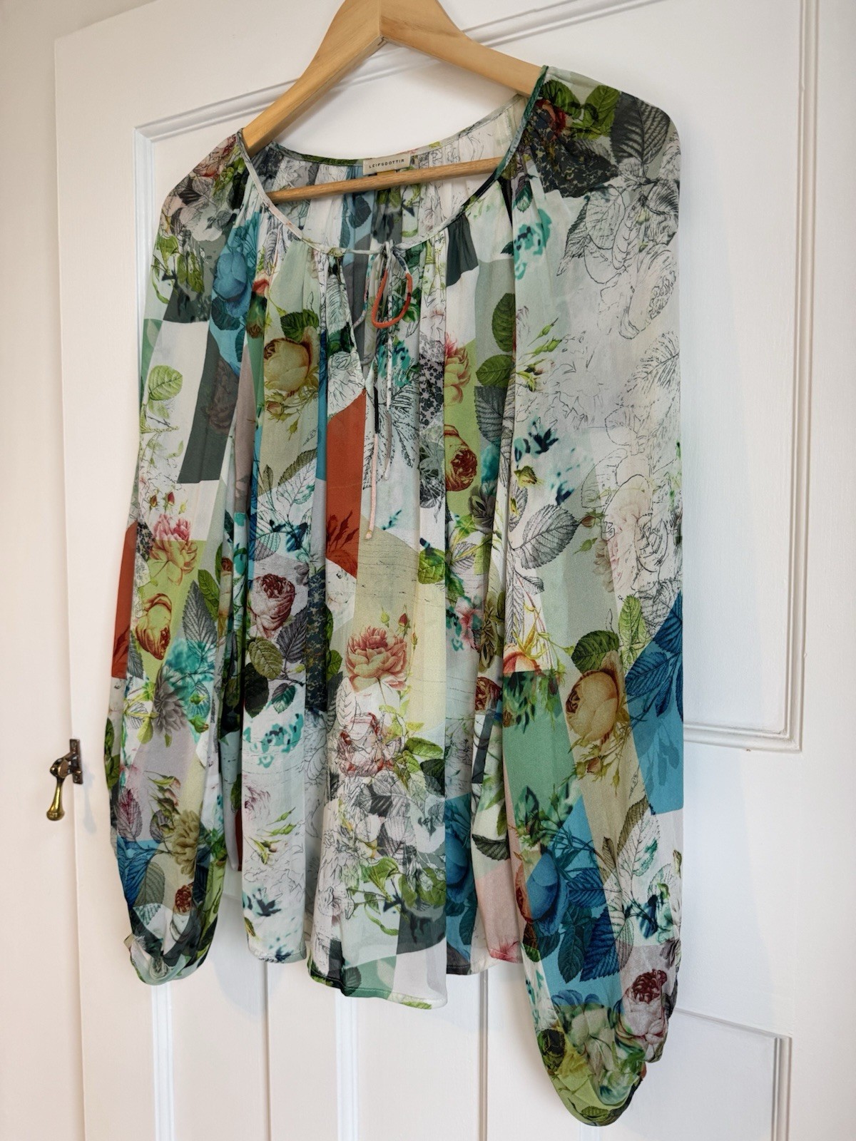 ANTHROPOLOGIE LEIFSDOTTIR Blouse UK8-10 100% Silk Floral Sketch Print Spring