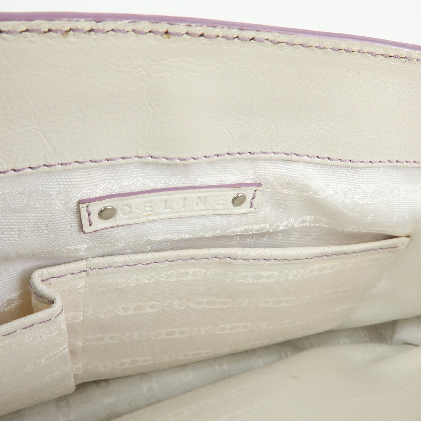 CELINE Macadam Leather Boogie Bag Hand Bag Tote Bag White Purple Auth Used F/S