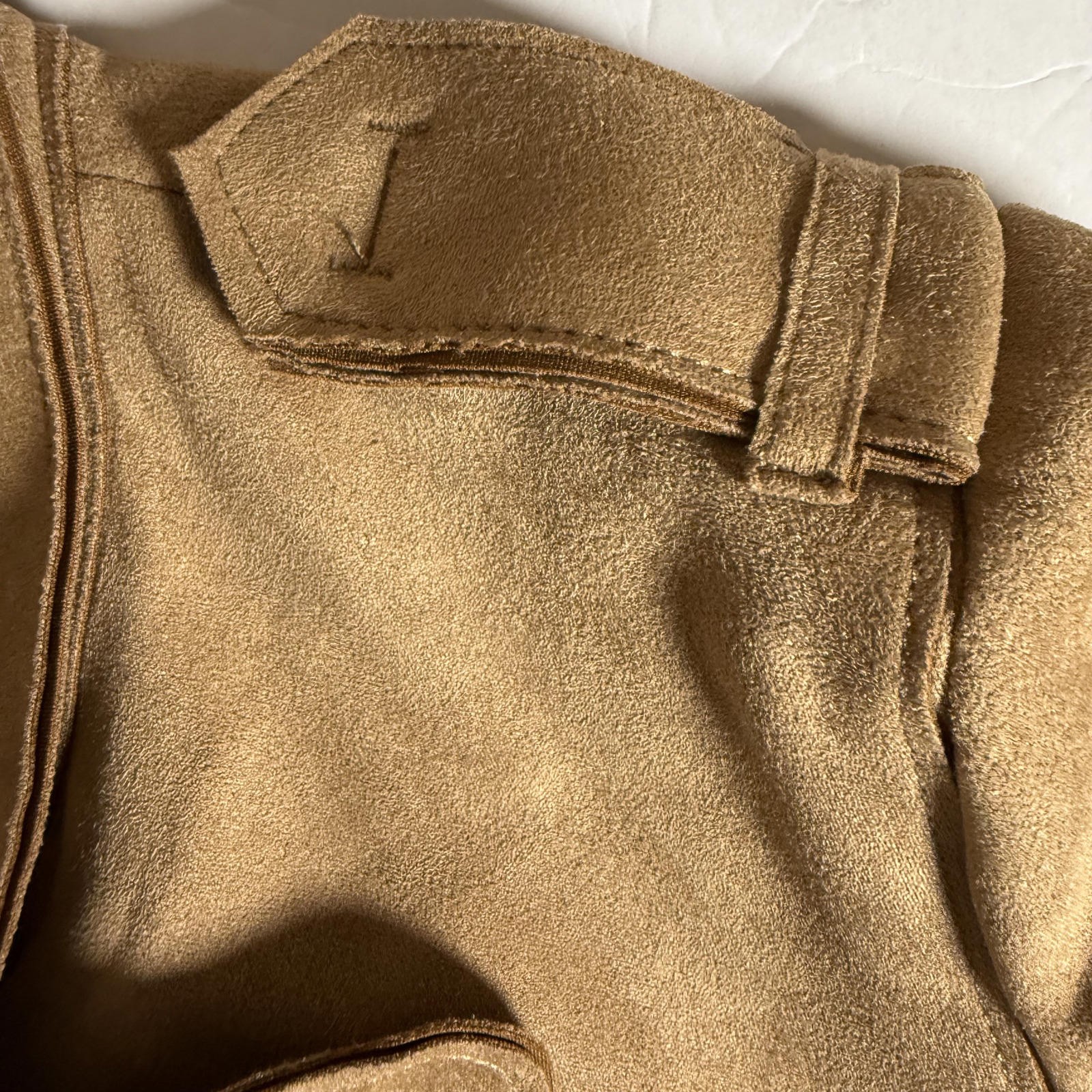 Philosophy Faux Suede Tan Trench Coat with Belt SZ M. Y2K Trendy Career wear