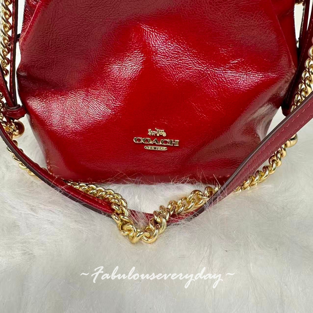 Coach Faye Mini Drawstring Bag In Crinkle Leather/Gold/Dark Cardinal CDB68 NWT