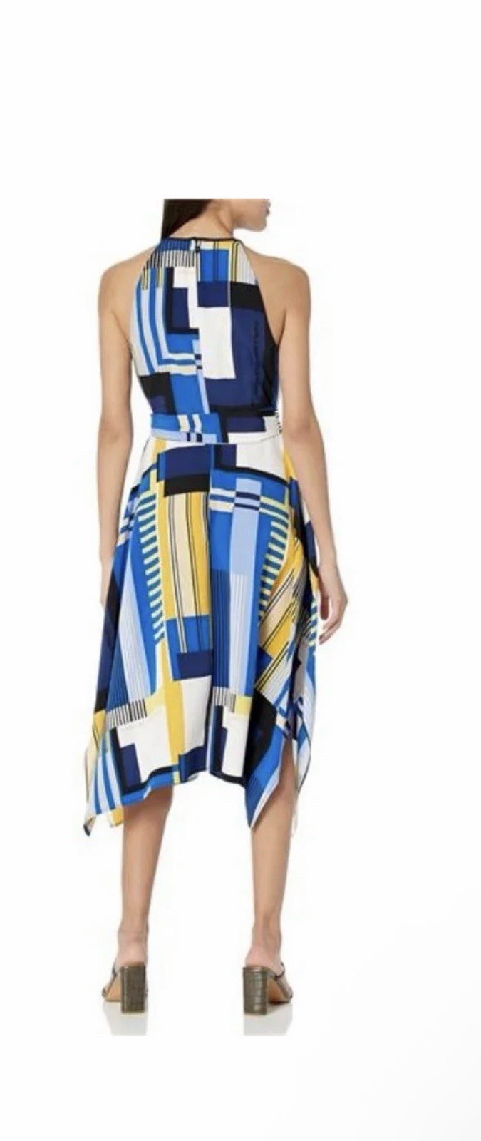 Karl Lagerfeld Paris Geometric Chiffon Belted A-Line Midi Dress Size 2