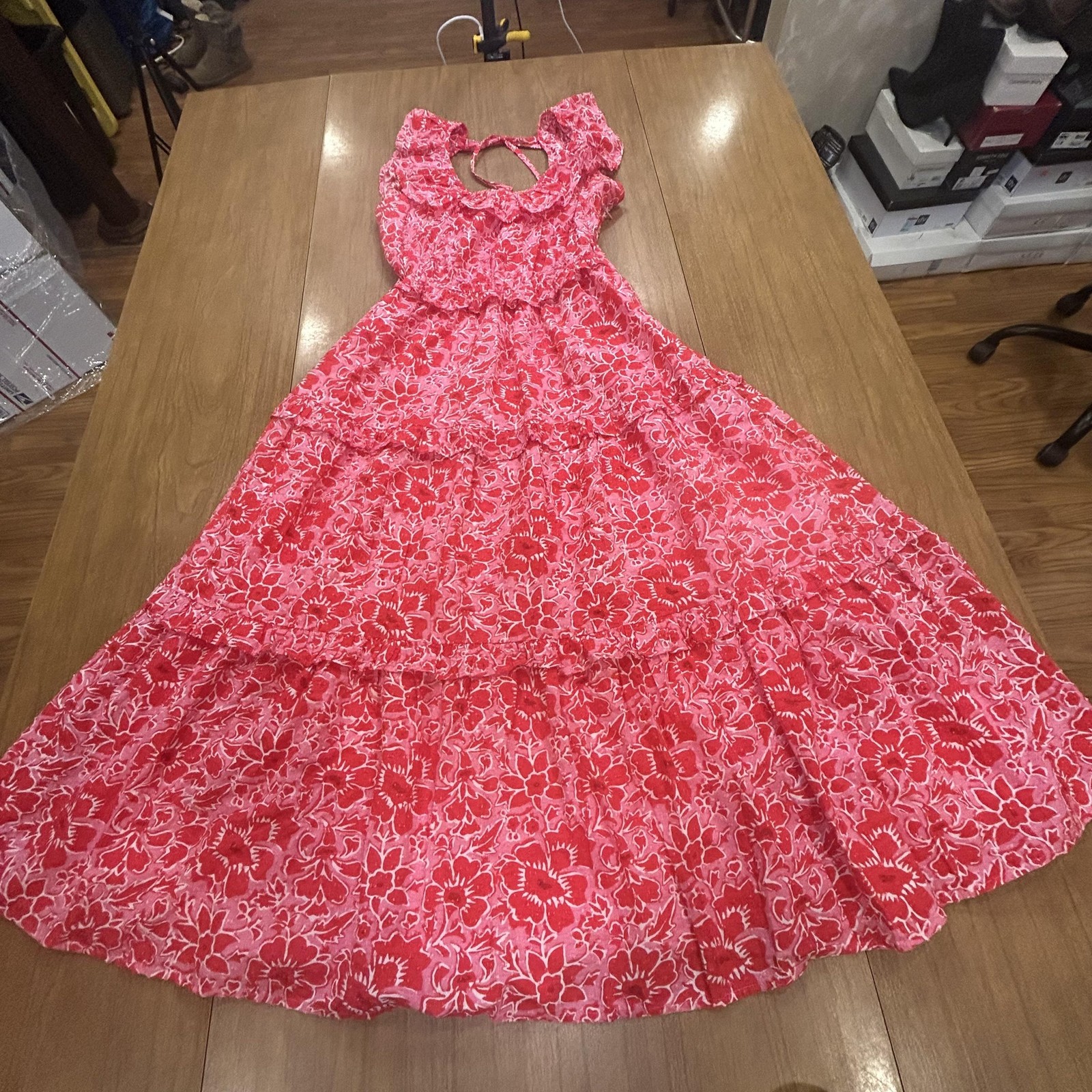 J.Crew Dress Womens 0 Pink Floral Ruffle Maxi Sundress Lined Cotton Tiered