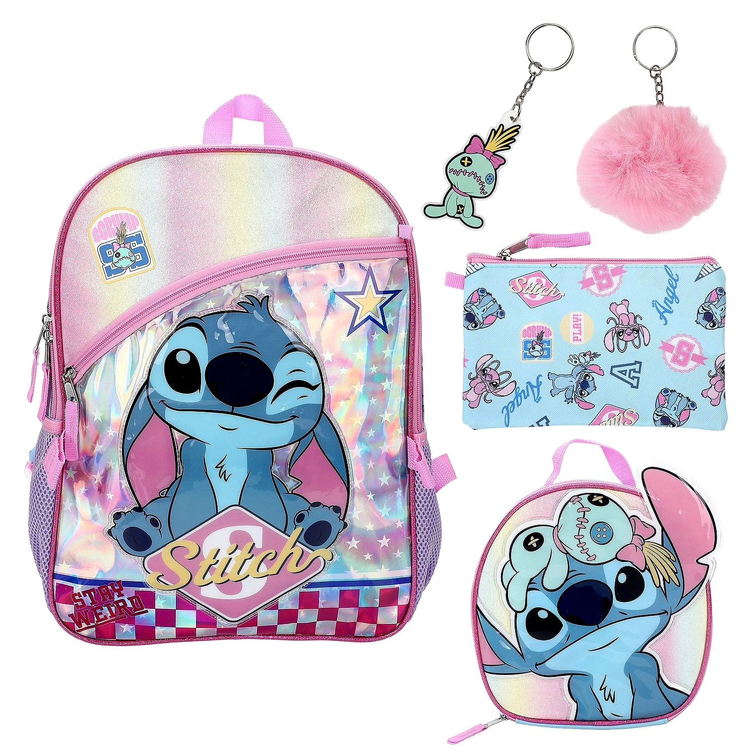 5 Piece Disney Lilo and Stitch Backpack Lunch Box Set Tote Bag lunchbox Scrump