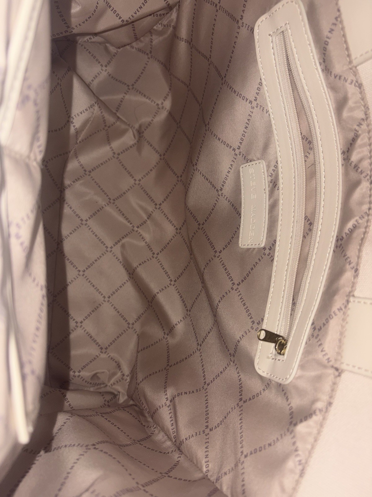 Steve Madden Beige Logo Tote Bag w/ Pouch Detachable Strap Zip Magnetic Pockets