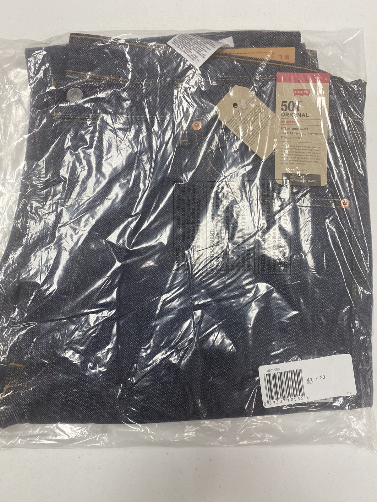 New Levi’s Men’s 501 Shrink-To-Fit Straight Jeans Rigid Blue Big & Tall 44 x 30