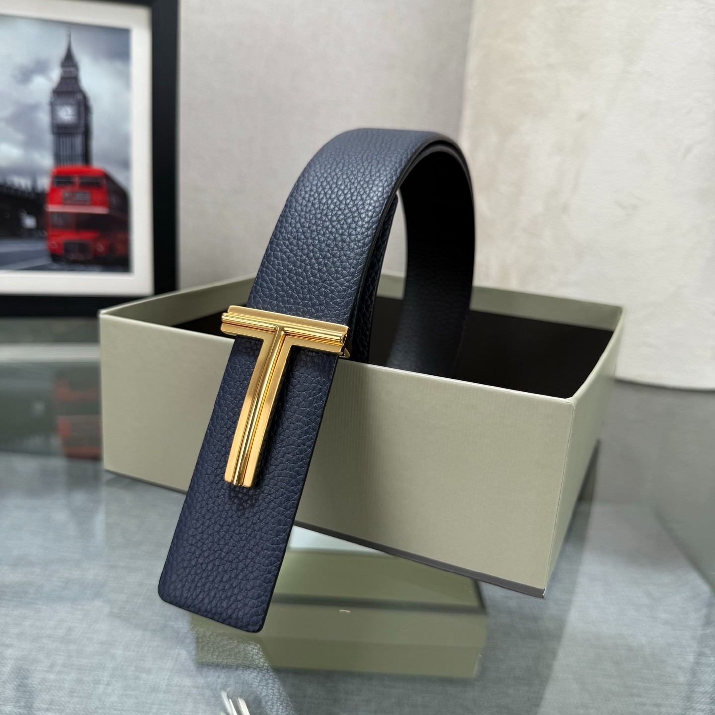 Authentic Tom Ford Reversible Leather T-Buckle Belt Luxury Designer Fashion
