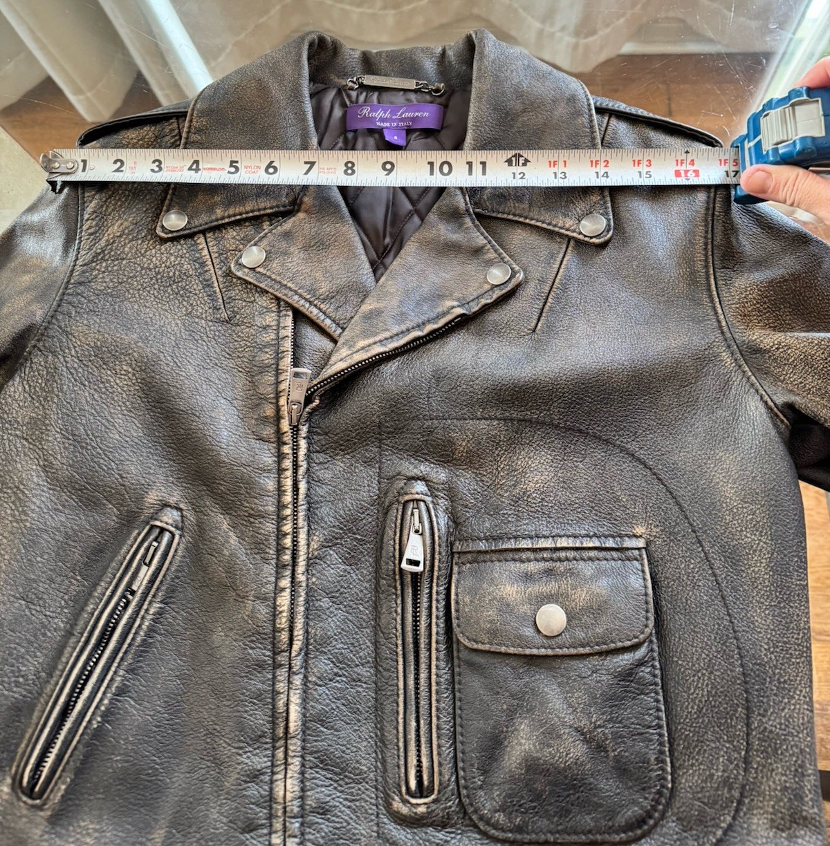 polo ralph lauren purple label 100% calf skin leather moto jacket womens size 8