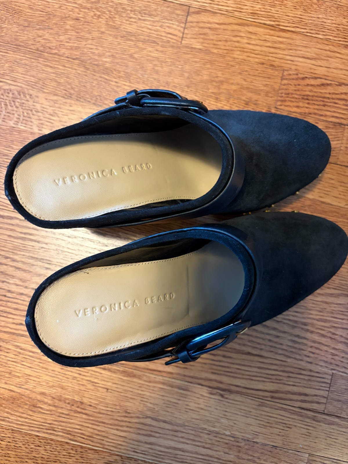 Veronica Beard Dacey Clog Mules Suede Heel Wood Platform Black Size8, Never Worn