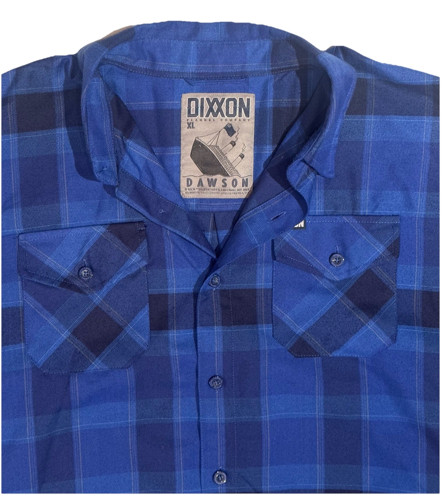 Dixxon “ Dawson “ Long Sleeve Flannel Button-Up Blue Black Plaid XL Punk Skater