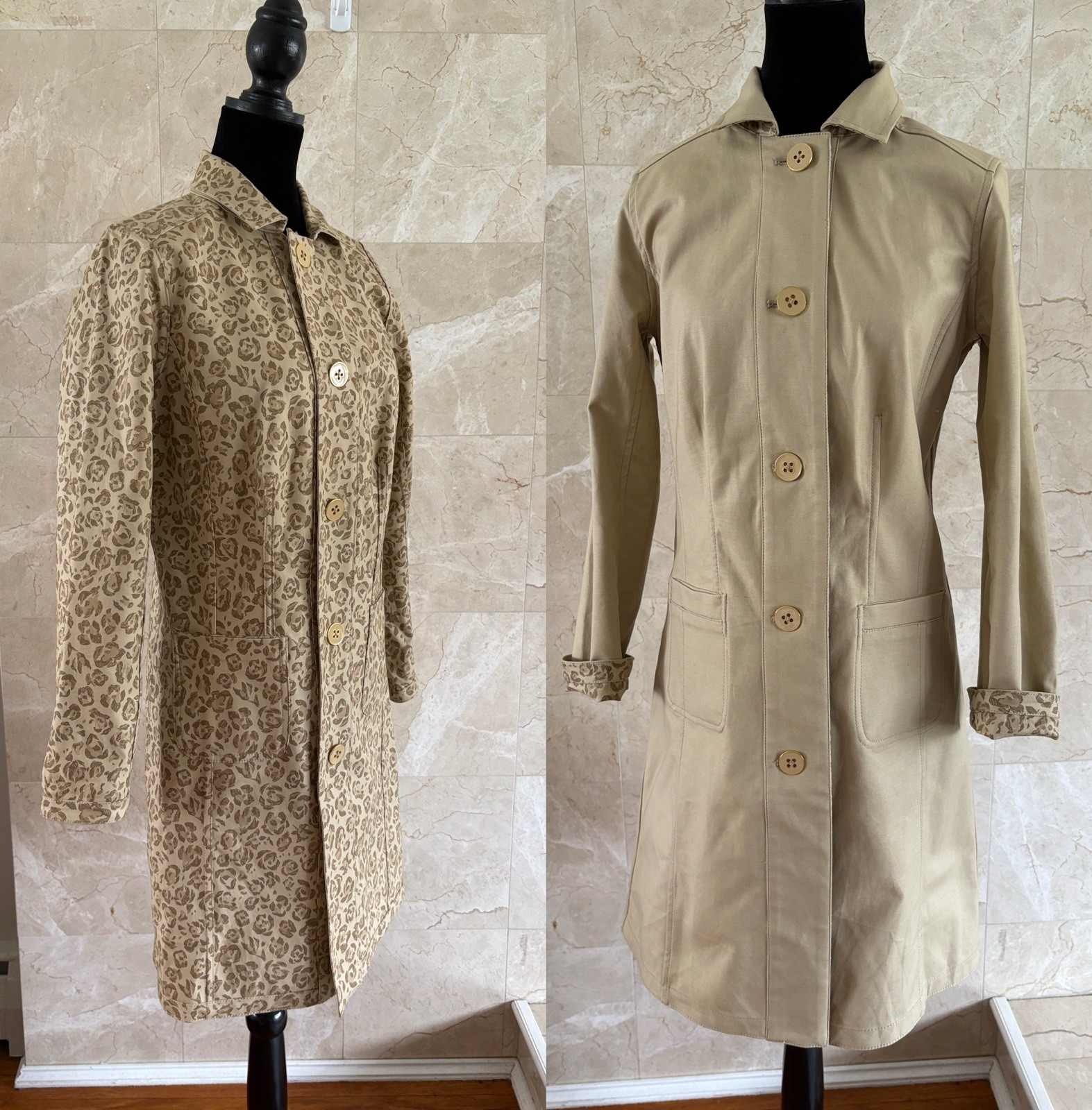 Reversible Spring Trench Coat – XS Beige Neutral Leopard Classic Preppy Twee
