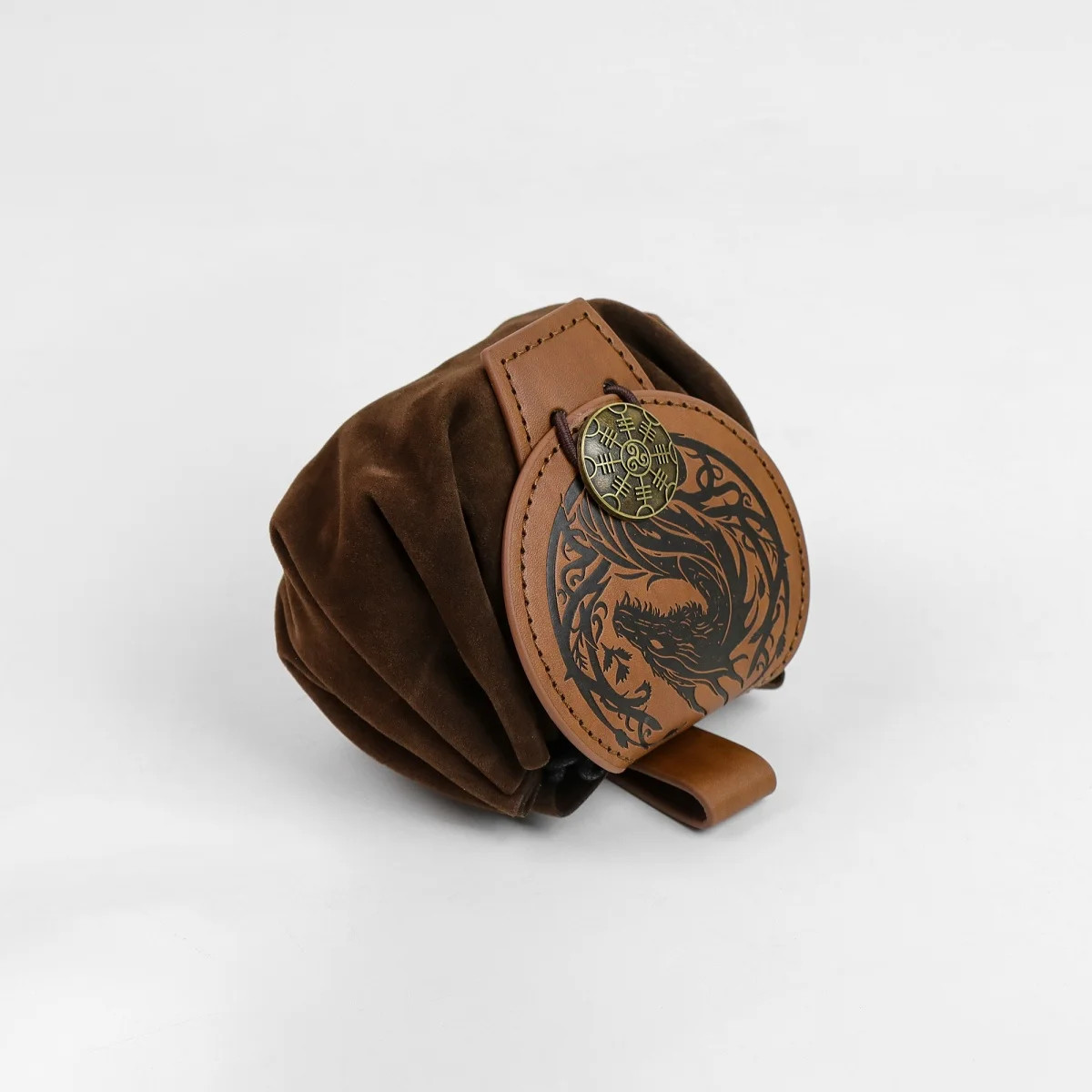 Medieval Faux Leather Retro Waist Bag Hangable Drawstring Outdoor Belt Bag