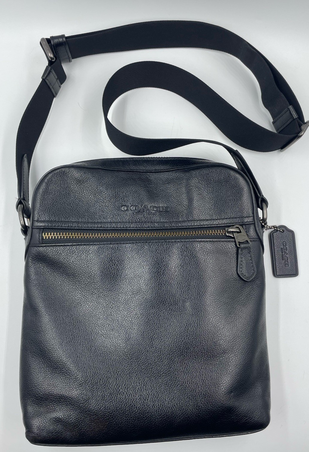 Coach Houston Flight Bag Black Smooth Leather Crossbody Messenger F68014 EUC!
