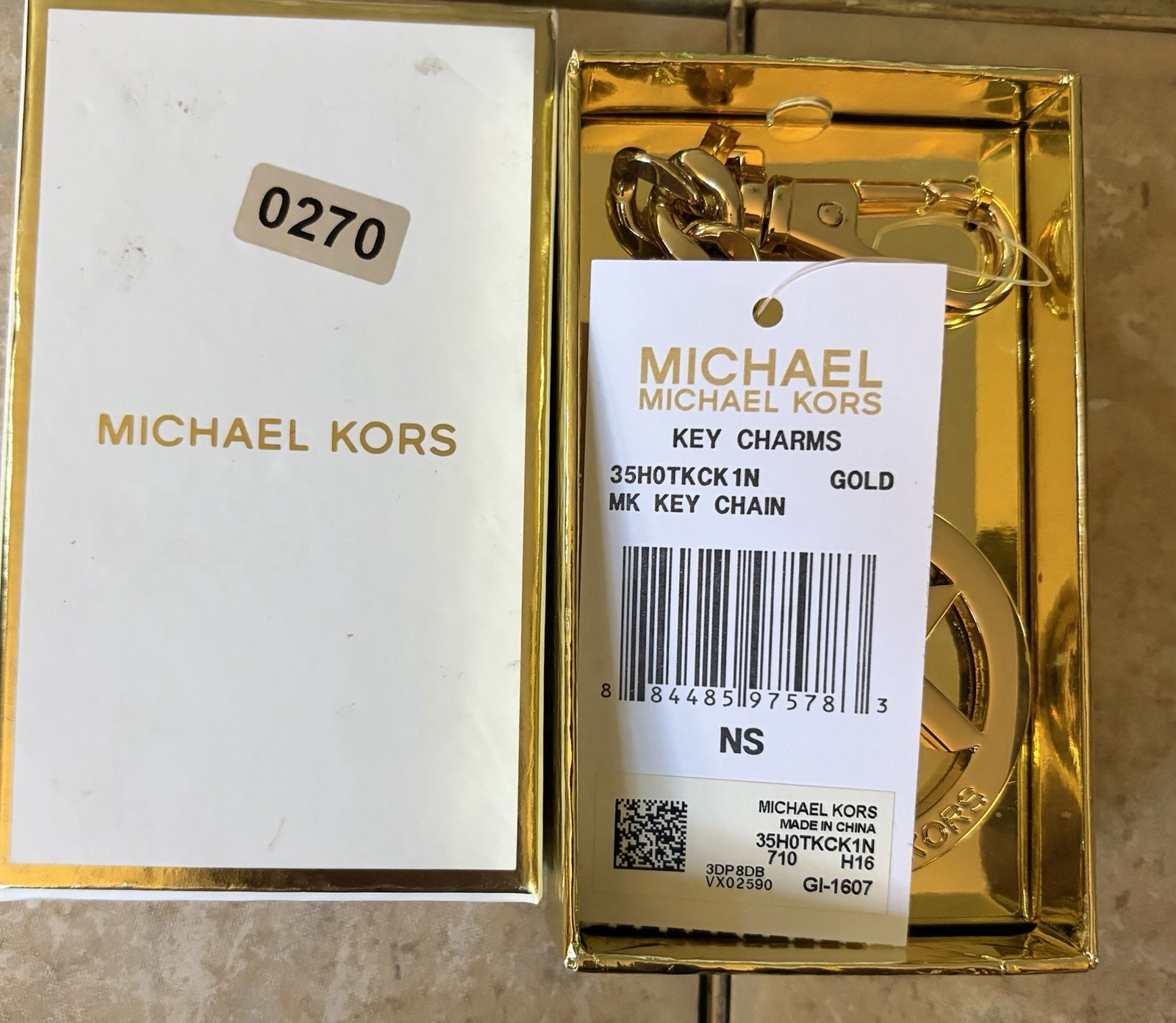 Michael Kors Gold Tone Key Chain MK Logo Circular Bag Pendant NEW FREE SHIPPING