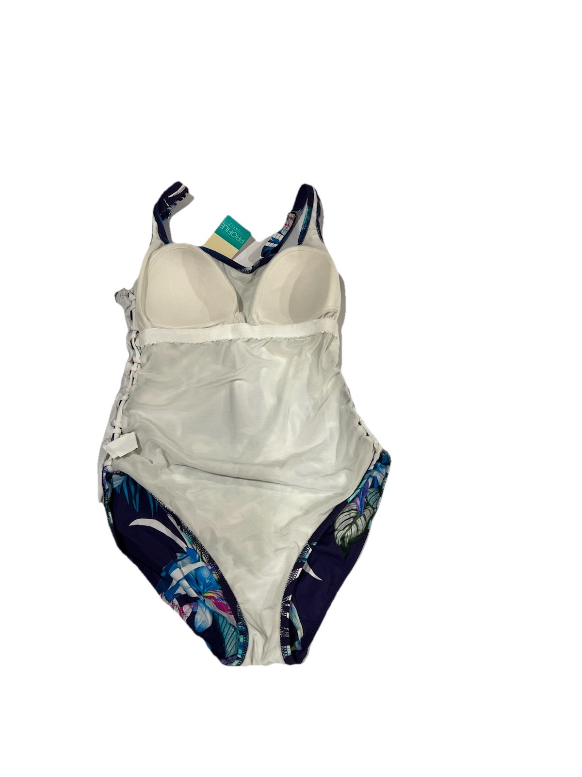 NWT *Defect Stain* Profile By Gottex Size 10 Blue Floral Side Lace-Up Swimsuit