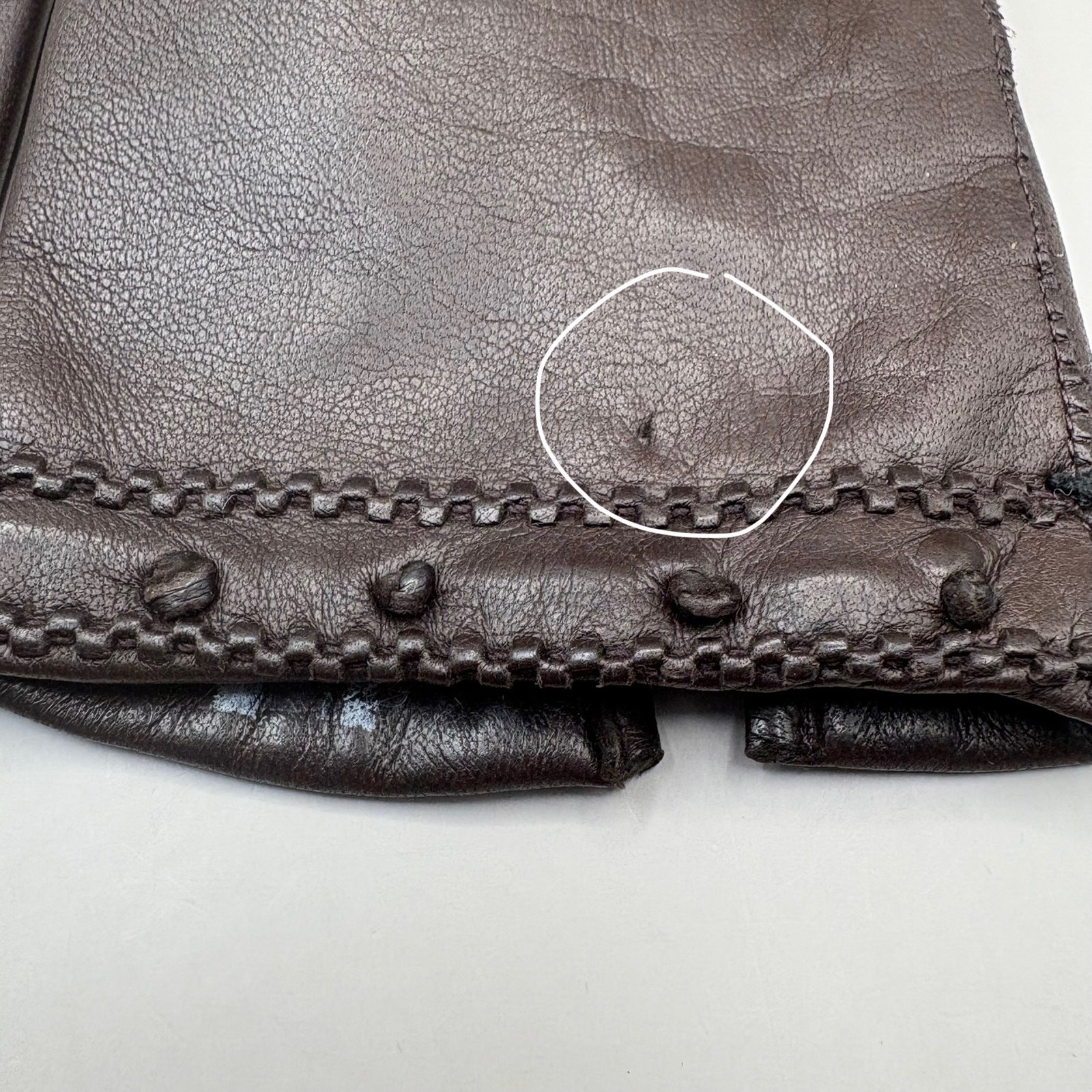 VTG Leather Gloves Sz 7 Brown Knit Fabric Lined Unbranded Braided Embellished