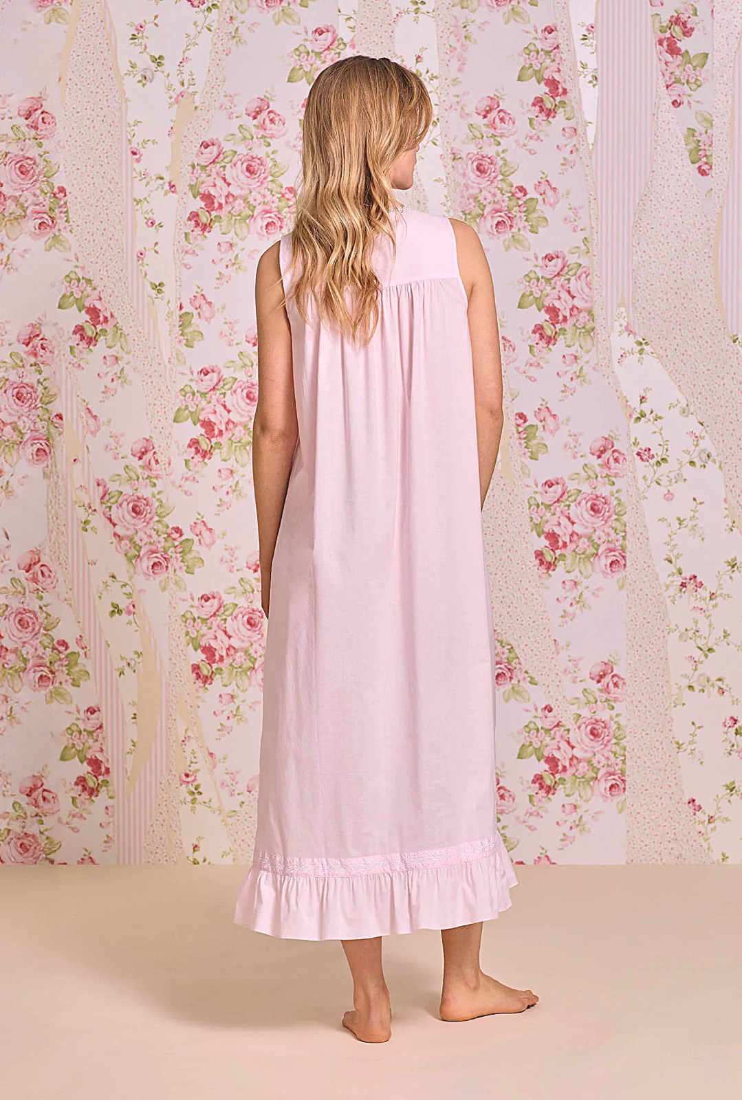 Nwt Eileen West Rose Pink EMBROIDERED 100% Cotton Lawn Long Ballet Nightgown L