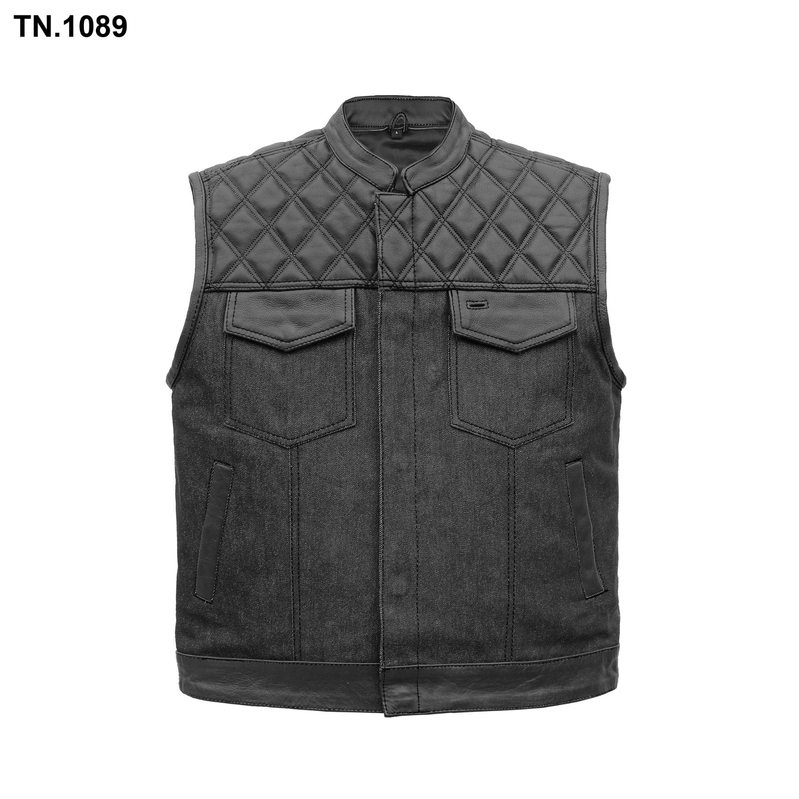 Tennessee Leather Denim And Leather Diamond Cut Club Vest With 2 Gun Pockets YKK