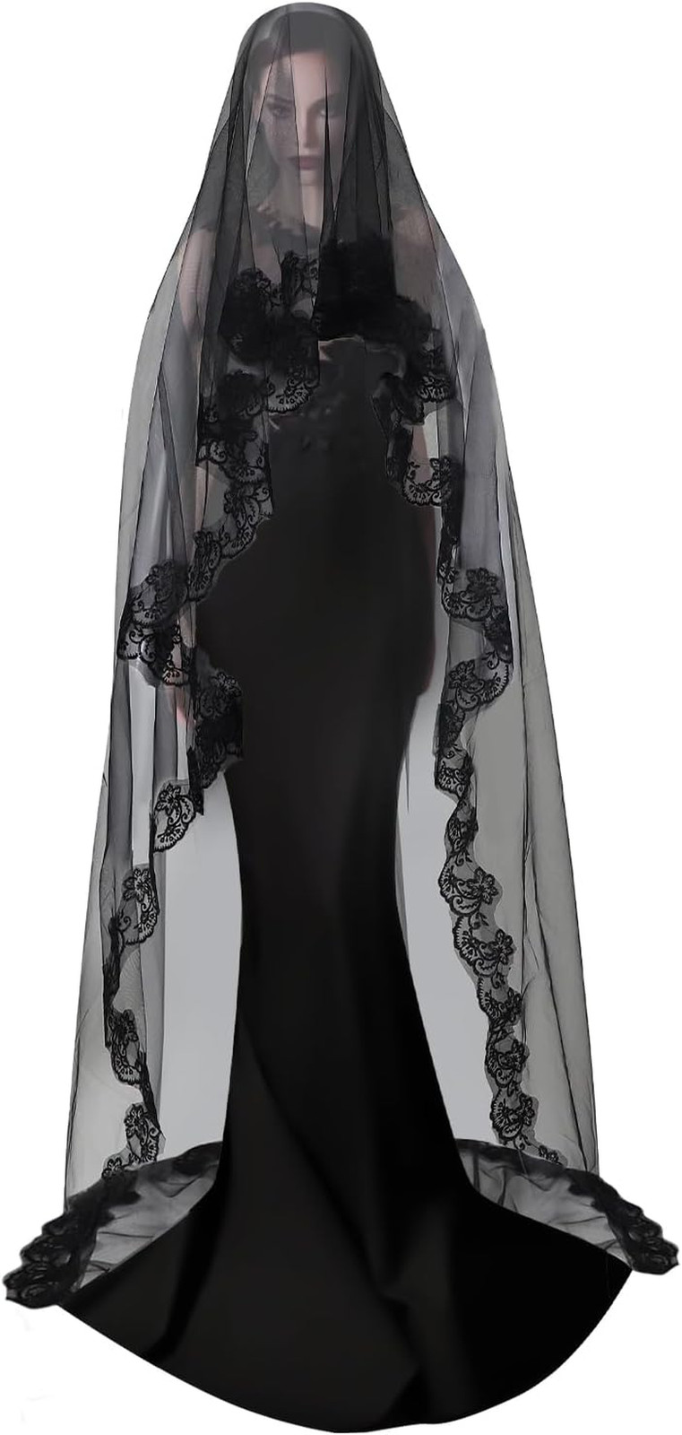 1 Tier Black Lace Veil Bridal Wedding Dress Veil Classic Sheer Bride Long Shawl