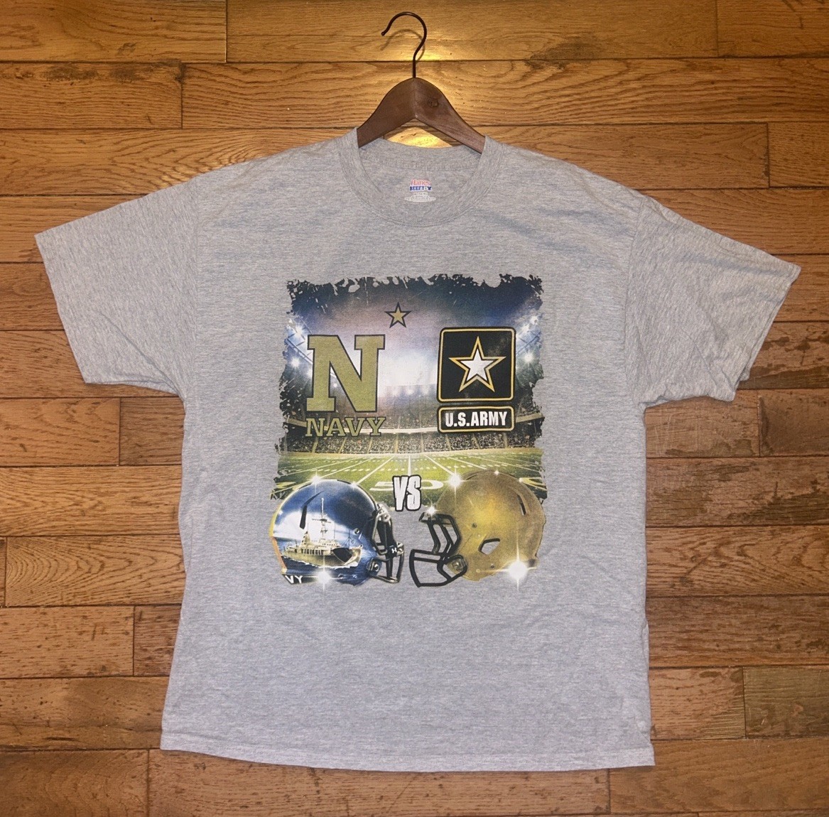 Army Navy Game T Shirt XL Hanes Beefy T Double Sided With Rosters Football Tee