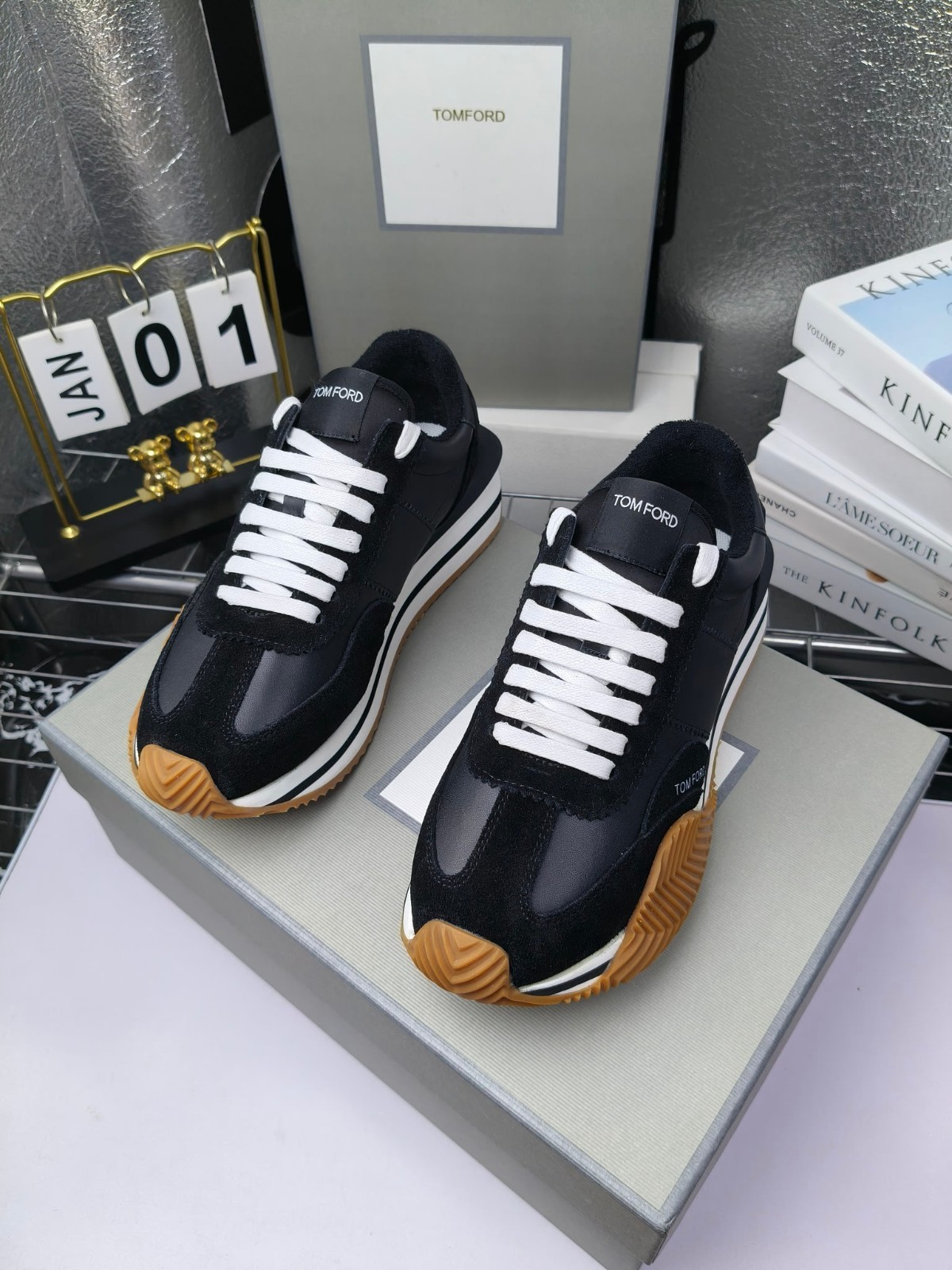 TOM FORD Mick Black Platform Fleece Lined Sneakers For Men