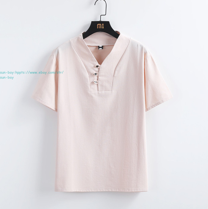 New Men Linen Set 2pcs Button Shirts Drawstring Pants Sets Summer Beach Outfits