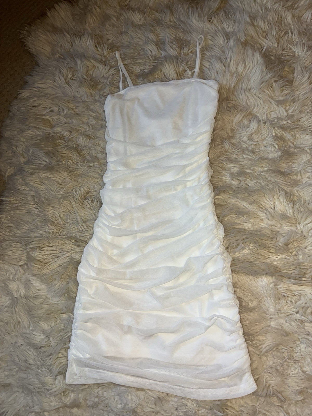 SHEIN Size S White Solid Ruched Satin Bodycon Mini Dress Square Neck