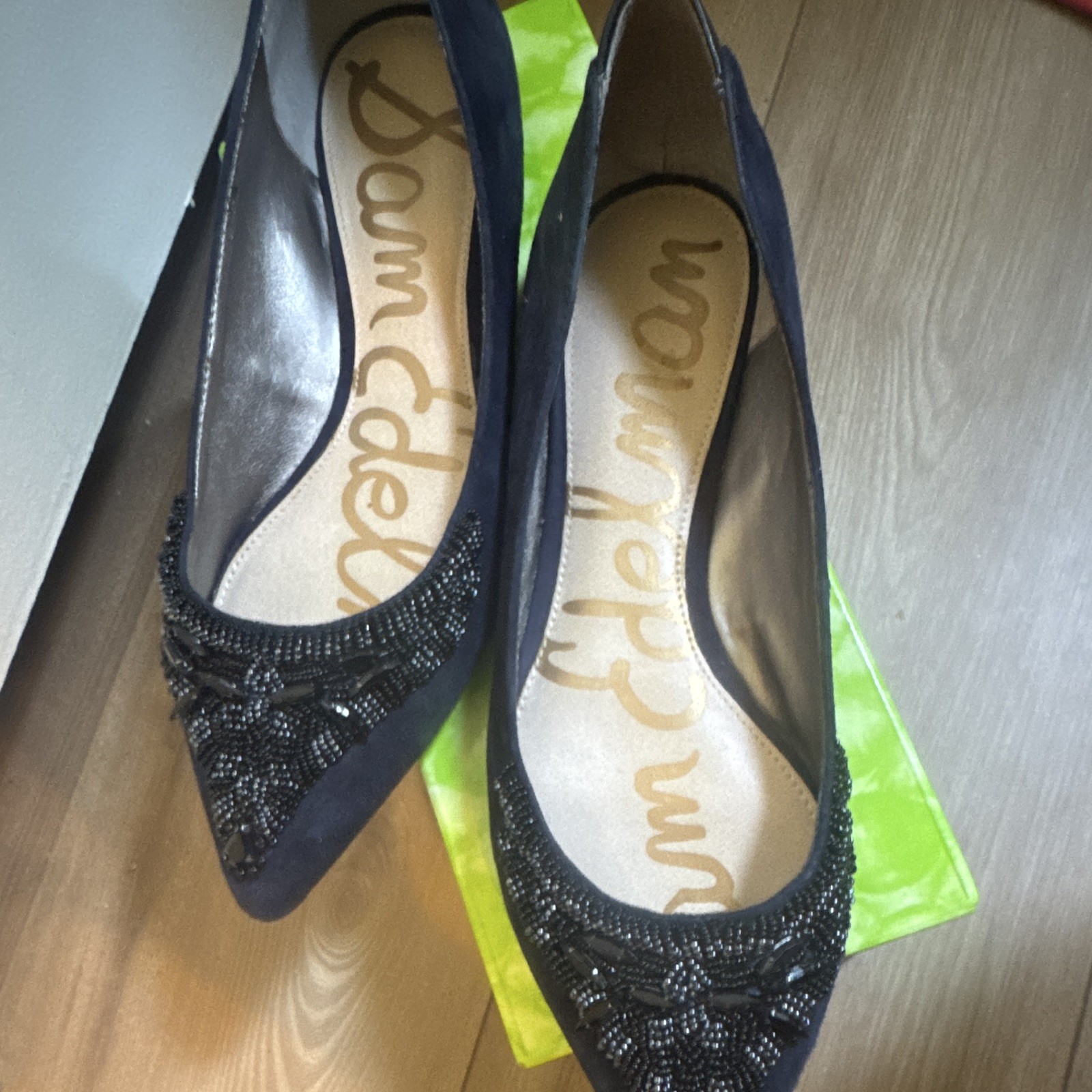 Sam Edelman Women’s Blue Suede Beaded Pointed Toe Slip-On Ballet Flats 8