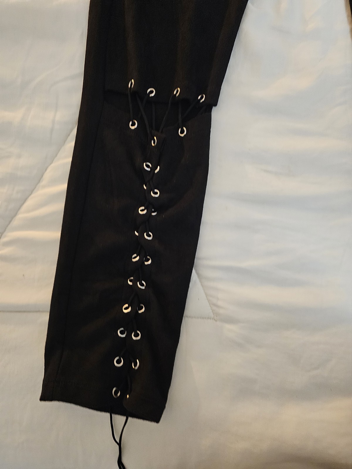 NUDE Women’s Black Solid Dress Pants Lace-Up Eyelet Accents Zip Closure