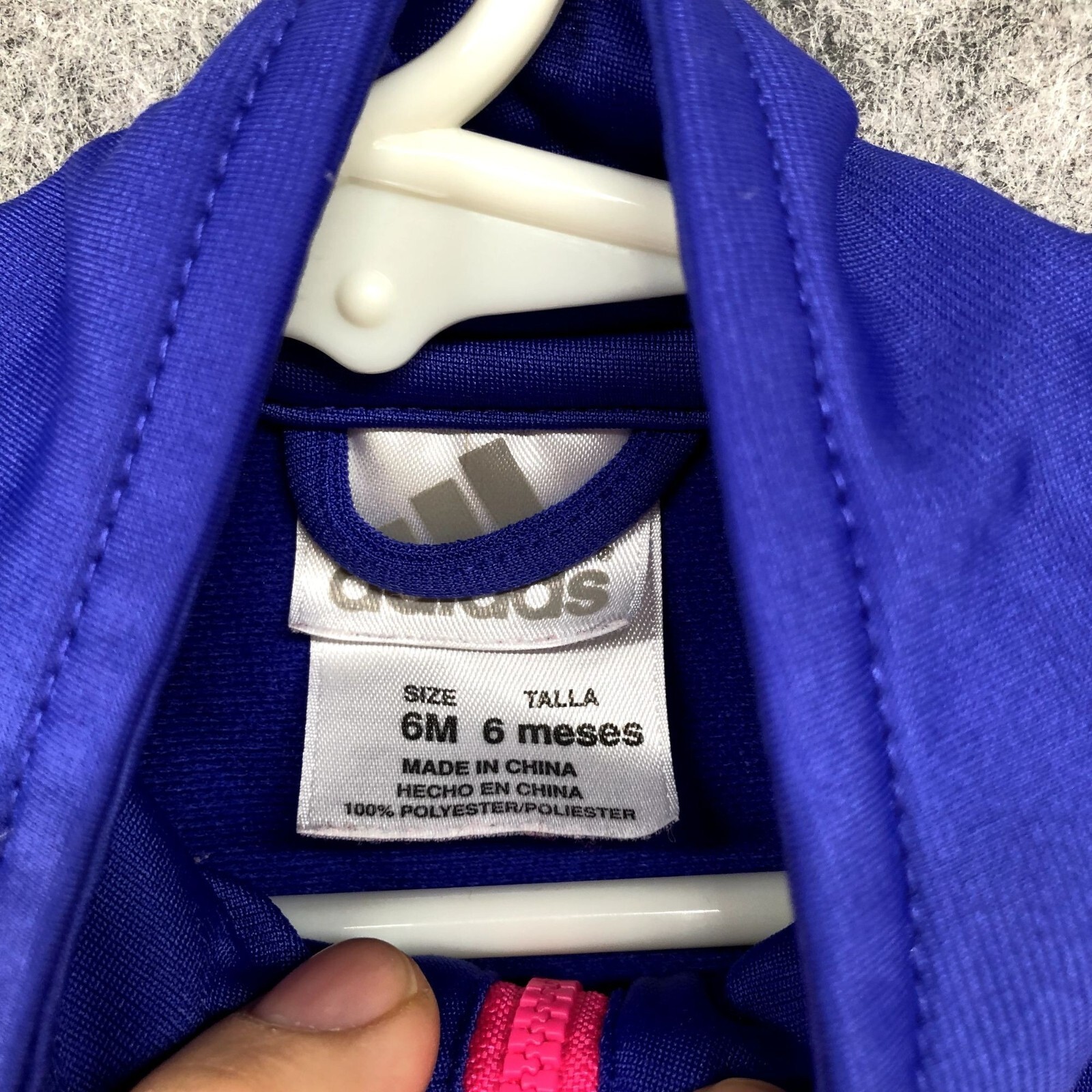 Adidas Baby 6M Girls Track Jacket Blue Pink 3 Stripe Active Full Zip