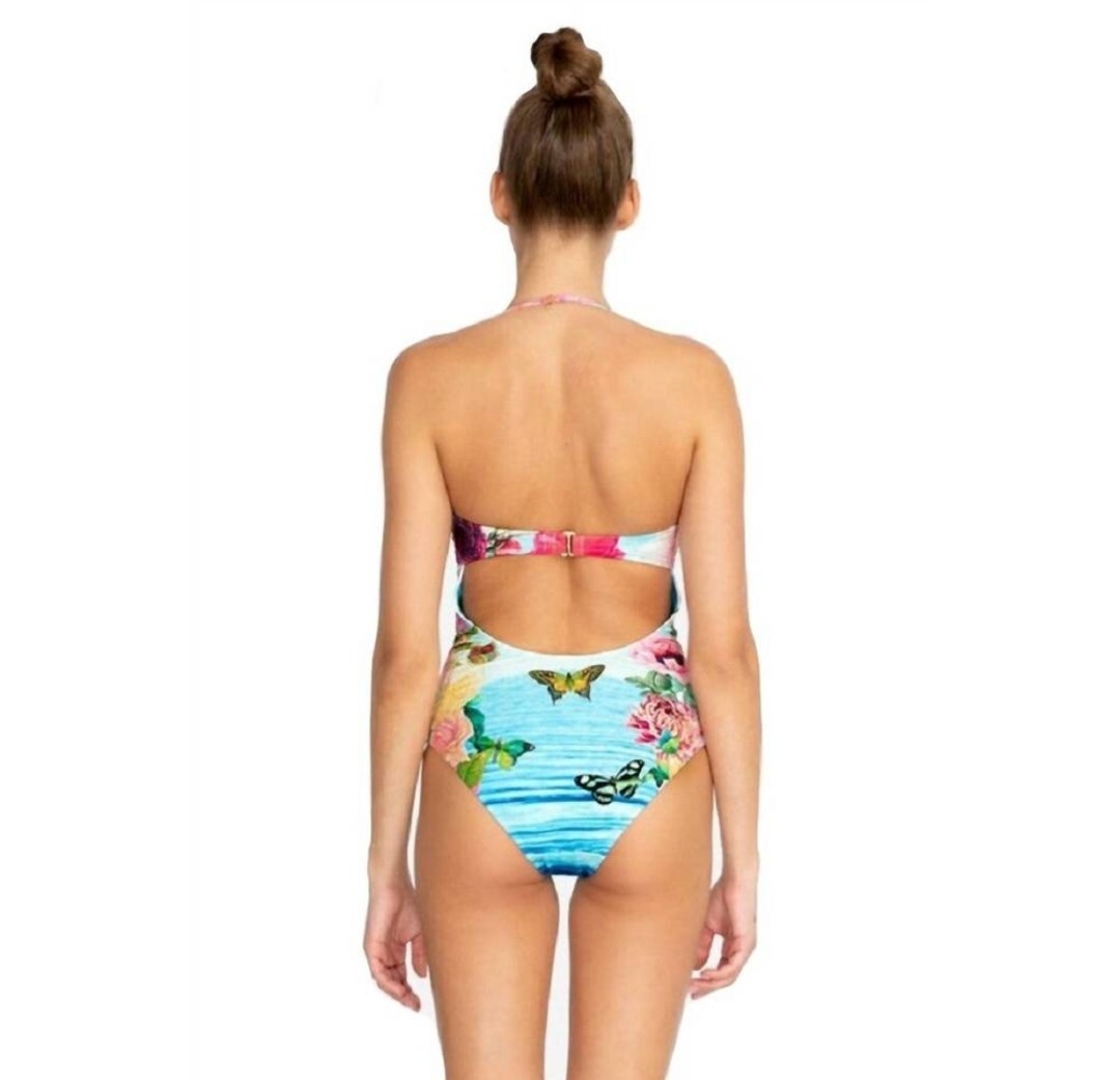 Johnny Was NWT Costa Azul Cut Out One Piece Swimsuit Blue Multi- CSW9221-XL