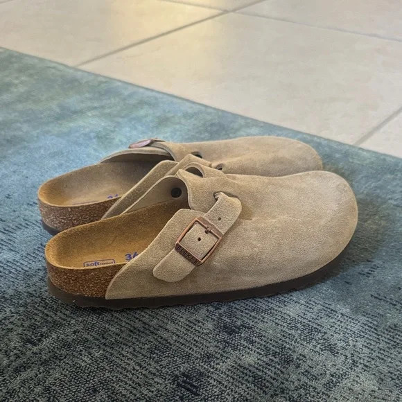 Birkenstock Boston Clog Suede Soft Footbed Slippers in Taupe Select size New