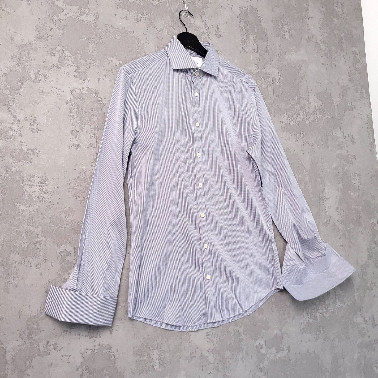 Charles Tyrwhitt Shirt Mens 15 Extra Slim Fit Blue Check Non Iron Double Cuff